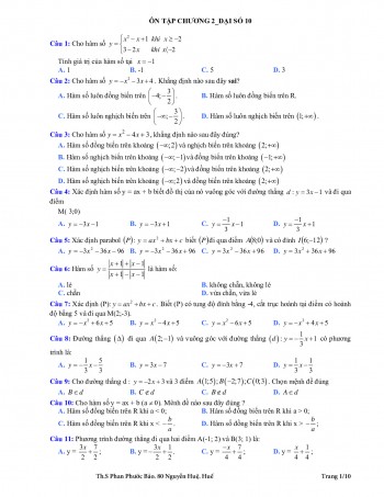 126 bài tập trắc nghiệm hàm số bậc nhất và hàm số bậc hai có đáp án – Phan Phước Bảo