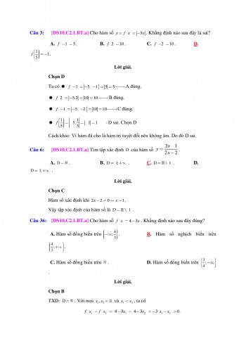 Bài tập trắc nghiệm hàm số bậc nhất và hàm số bậc hai có lời giải chi tiết