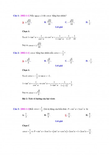 Toán 10 - Bài tập trắc nghiệm tích vô hướng của hai vectơ và ứng dụng có lời giải chi tiết