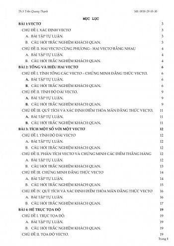 Toán 10 - Bài tập trắc nghiệm và tự luận chuyên đề vector – Trần Quang Thạnh