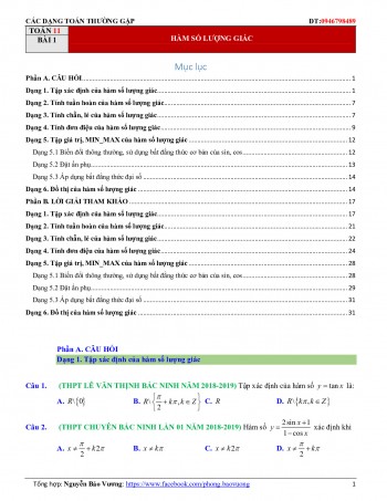 Toán 11: Các dạng toán hàm số lượng giác và phương trình lượng giác thường gặp