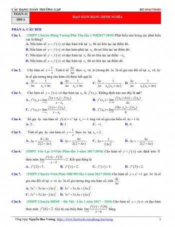 Toán 11: Các dạng toán trắc nghiệm đạo hàm thường gặp – Nguyễn Bảo Vương