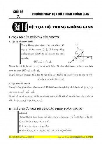 Toán 12: Chuyên đề phương pháp tọa độ trong không gian – Huỳnh Đức Khánh