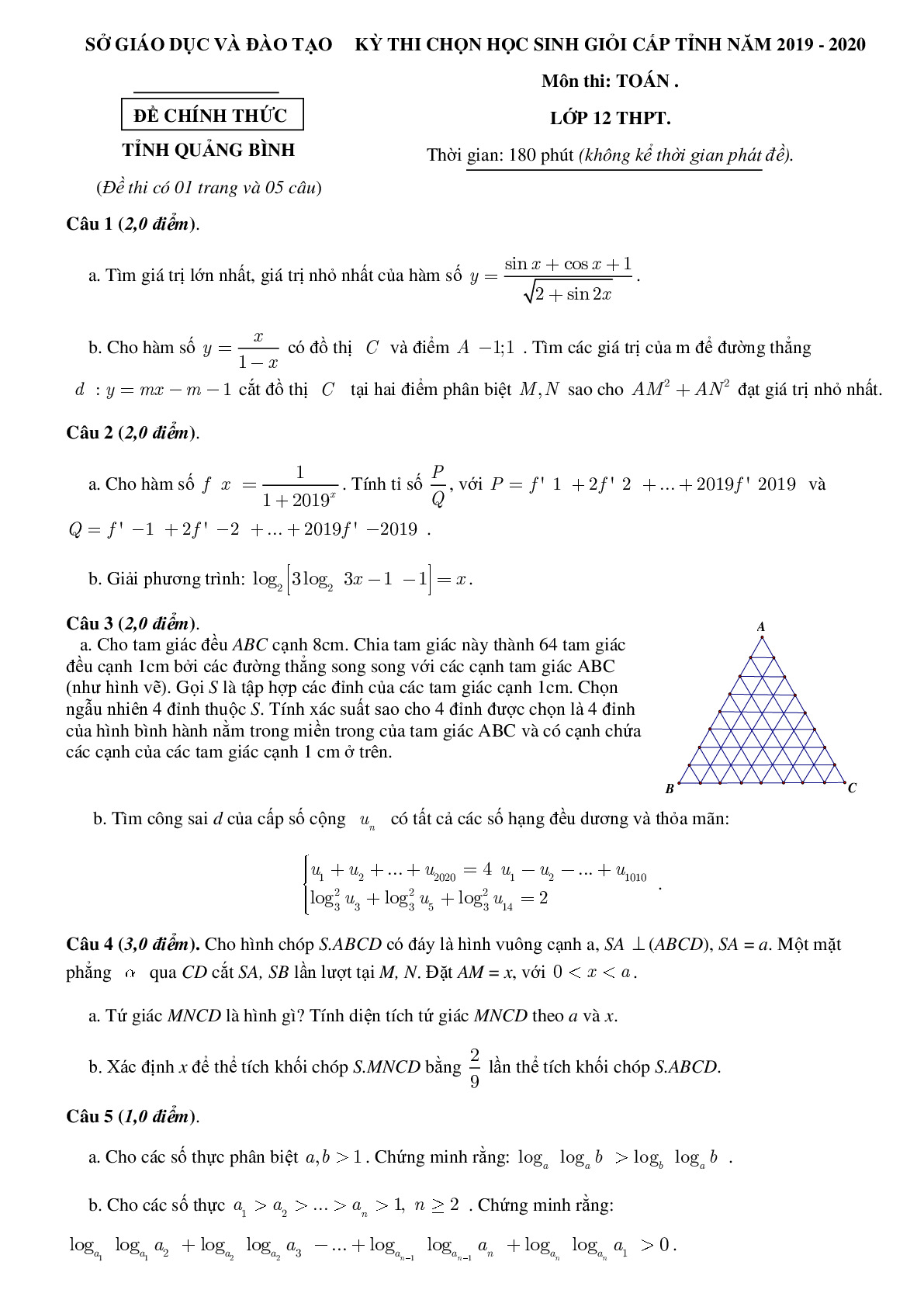 DE THI HSG MÔN TOÁN Lop 12 QUANG BINH 2019