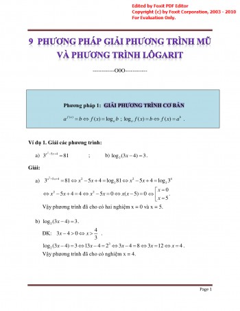 Toán 12 - 9 phương pháp giải phương trình mũ và phương trình logarit
