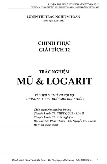 Toán 12 - Bài tập trắc nghiệm mũ và logarit - Nguyễn Đại Dương