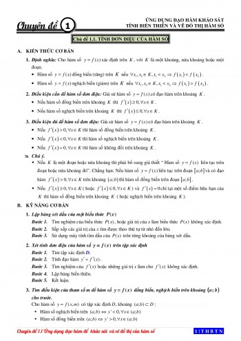 Toán 12 - Chuyên đề 1: Tính đơn điệu của hàm số
