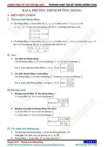 Toán 12: Chuyên đề phương trình đường thẳng trắc nghiệm full đáp án