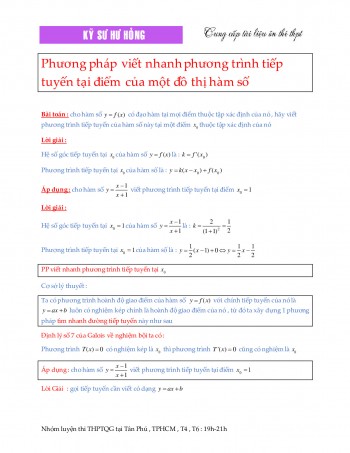 Toán 12 - PP viết nhanh phương trình tiếp tuyến tại một điểm của đồ thị hàm số - Hoàng Trọng Tấn