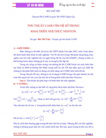 Toán 12 - Thủ thuật casio tìm hệ số trong khai triển nhị thức Newton - Bùi Thế Việt