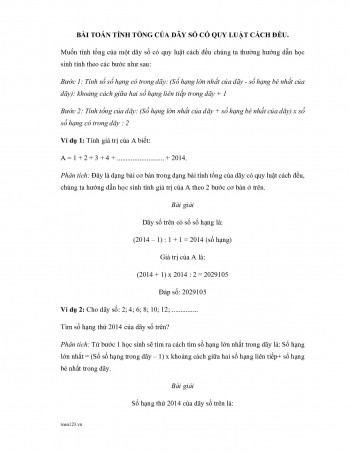 Toán 4 - Bài toán tính tổng của dãy số cách đều