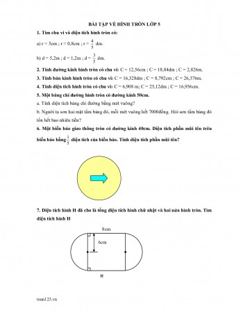 Toán 5 - Bài tập về hình tròn