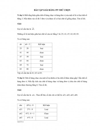 Toán 5 - Bài toán giải bằng phương pháp thử chọn