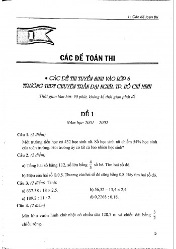 Tuyển tập 52 đề luyện thi vào lớp 6 trường THPT chuyên Trần Đại Nghĩa - Hồ Chí Minh